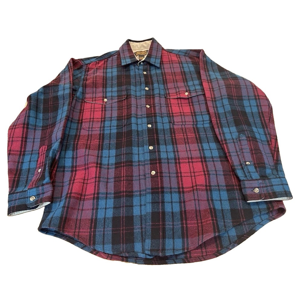 Vintage Eddie Bauer Mens Plaid 100% Wool Flannel Shirt Size L